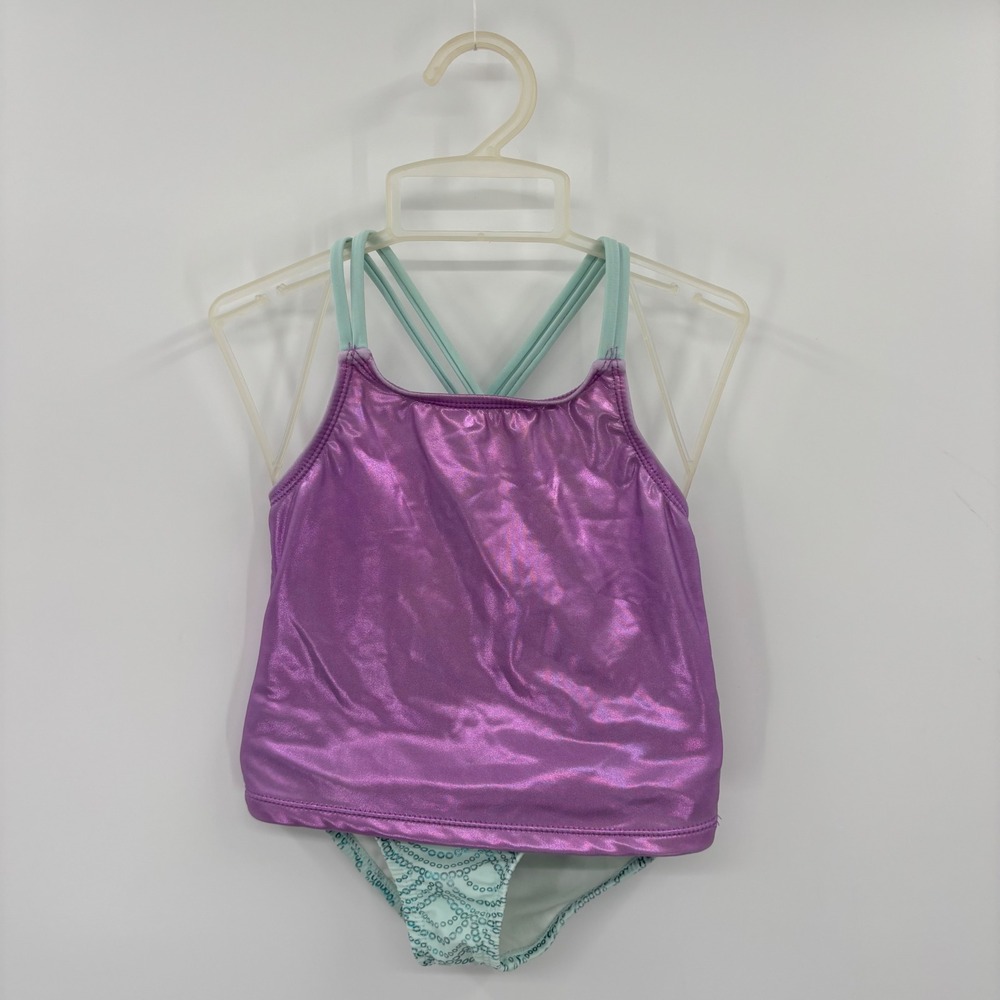 Wonder Nation Tankini Swimsuit Kids 4T Purple Metallic Strappy Mermaidcore Set